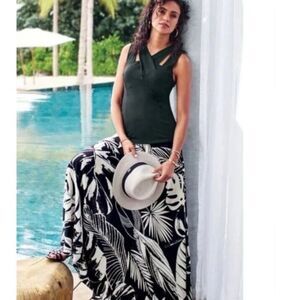 NEW Soft Surroundings B/W Palm Print PALAZZO Skirt Women Size 14 Length 36"
